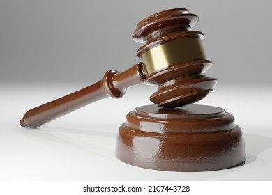 Close up of Gavel and sound block isolated in a white background - 3d rendering