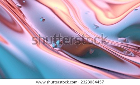 The close up of a glossy liquid surface abstract in blush pink, powder blue, and mint green colors in pastel style with a soft focus. 3D illustration of exuberant. ストックフォト © 
