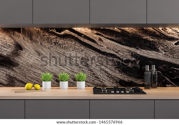 Close Gray Kitchen Countertop Built Cooker Stock Illustration