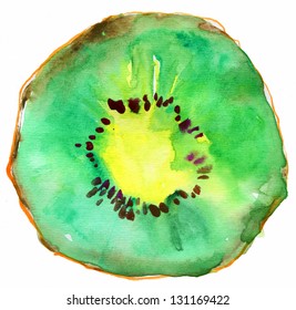 Close Up Of A Healthy Kiwi Fruit. Watercolor