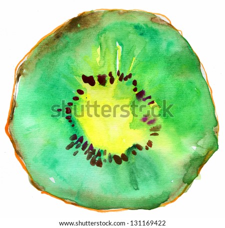 close up of a healthy kiwi fruit. watercolor