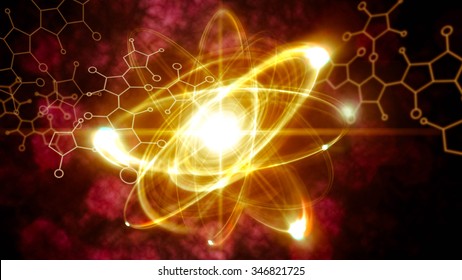 Close up illustration of atomic particle for nuclear energy imagery