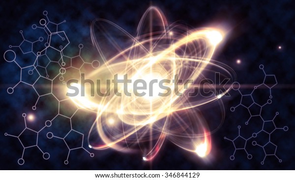 Close up illustration of atomic particle for\
nuclear energy\
imagery