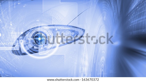 Close up\
image of car headlight. Innovation\
concept