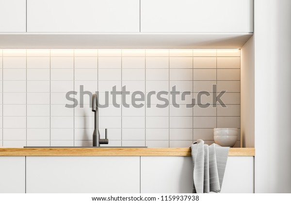 Close Kitchen Sink Built Into White Stock Illustration 1159937938