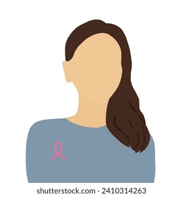 Close up of a long hair young woman face with a smile and pink breast cancer awareness ribbon. Happy confident strong carefree. - Powered by Shutterstock