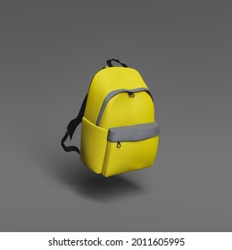 Close Up Of Minimalistic Scene Of A School Bag Suspended In The Air. Color Of The Year 2021. Back To School. 3d Render