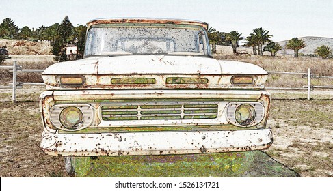 Close Up Of An Old And Rusty Chevy Pick Up
