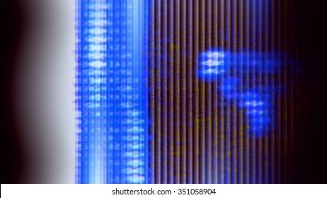 Close up on TV screen pixels creating abstract data forms.