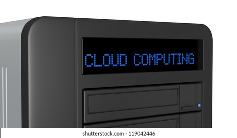 close up of a panel of a network data storage with the text: cloud computing (3d render)