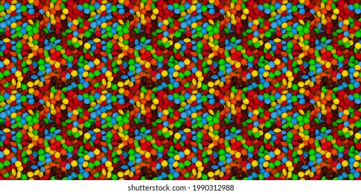 Close up of a pile of colorful chocolate coated candy, chocolate pattern, chocolate seamless background. 3d illustration.