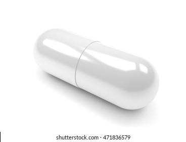 Close up of pills capsule isolated on white background.
3D illustration.