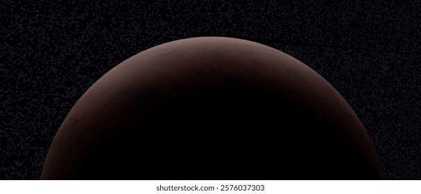 A close up of a planet with a dark surface. The planet is surrounded by a dark sky