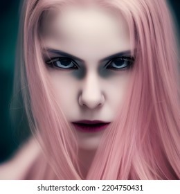 A Close Up Portrait Of An Attractive Female With Light Pink Hair