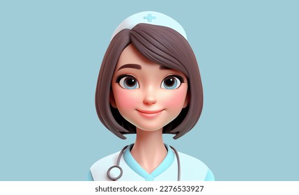 Close up portrait of cartoon smiling nurse on a green background. 3D illustration. - Powered by Shutterstock