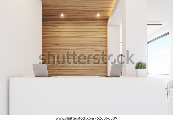 Close Reception Desk Standing Office Light Stock Illustration