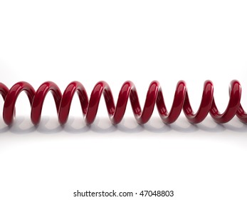 Close Up Of A Red Phone Cord Over White - 3d Render Illustration