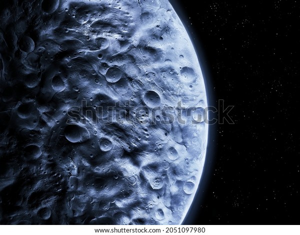 Close up of a satellite surface,\
planetary science. Craters on the moon\'s surface 3d\
illustration.