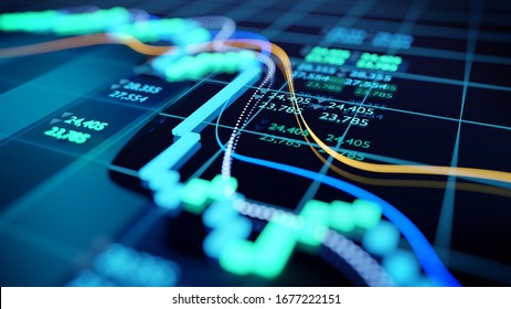 Close Up Shot Of A Digital Stock Market Tracking Graph Follwing A Recent Crash In Prices. Bear Market 3D Illustration