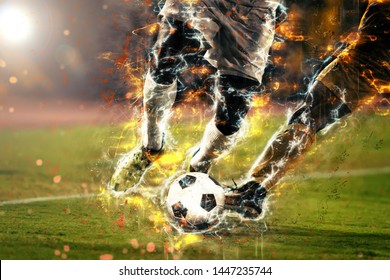 Close Soccer Players Action Lightning Effect Stock Illustration 1447235744