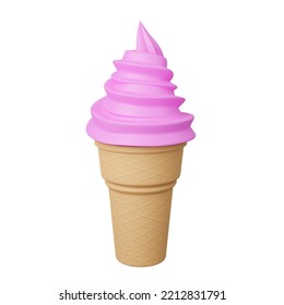 Close Up Soft Serve Ice Cream Of Strawberry Flavours On Crispy Cone.,3d Model And Illustration.