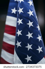 Close Up of Vertical American Flag with Selective Focus. 3d rendering