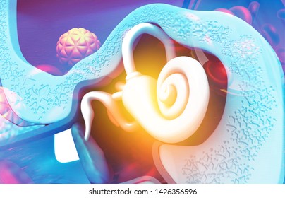 Close up view of inner ear, stapes. 3d illustration	