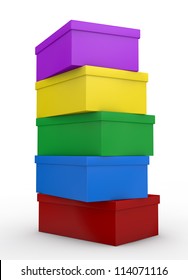 Close Up View Of A Pile Of Coloured Shoe Boxes (3d Render)