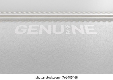 A close up view of a section of white canvas fabric and a white print that says its original but is actually fake - 3D render