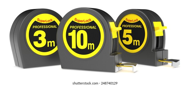 close up view of three measuring tapes (3d render)