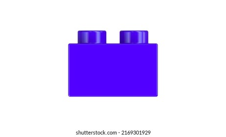 Close Up View Of A Violet Plastic Toy Block Isolated On A White Background. Children Building Brick, Side View. High Quality 3D Rendering With A Work Path. 8K Ultra HD, 7680x4320