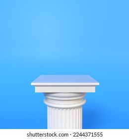Close up view of a white classic column podium for displaying anything you need, high resolution 3D render