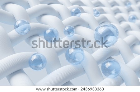 Close up of Water bubble cleans Macro fabric fiber of cloth, 3d rendering.