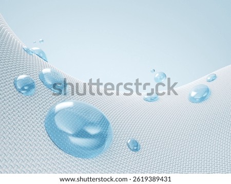 Close up of Water bubble cleans Macro fabric fiber of cloth, 3d rendering.