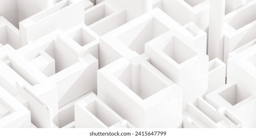 Close Up of White Block Pattern, Clean, Minimalistic Design Made of Simple Blocks 3d render illustration. 3D Illustration