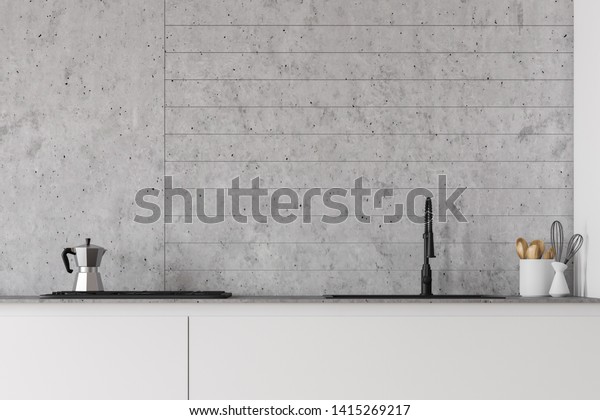 Close White Kitchen Countertop Built Sink Stock Illustration