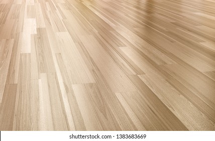 Close Up Of Wood Floor With Reflection 3d Perspective Rendering.Paquet Floor