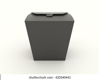 The closed black wok box mock up with blank. Package mockup for design isolated on white background. Asian package for food, rice, noodles, potatoes fastfood. Realistic high resolution 3d illustration