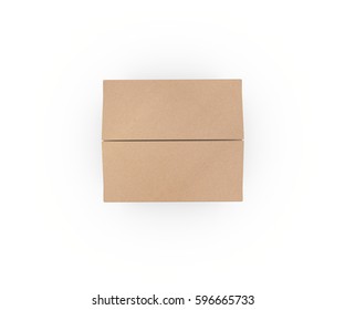 Closed Cardboard Box Isolated On White Background. Top View. 3d Rendering.