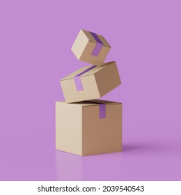 Closed Delivery Boxes On Top Of Each Other 3d Render Illustartion. Isolated Objects.