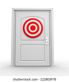 A closed door and a target. 3d render