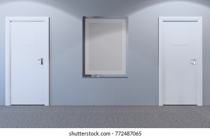 Closed Doors In A Modern Office. 3D Rendering. Empty Picture