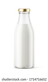 Closed Glass Milk Bottle Isolated On White - Realistic 3d Illustration