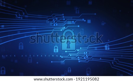 Closed Padlock on digital background, Technology security concept. Modern safety digital background. Lock Protection system, Cyber Security and information or network protection