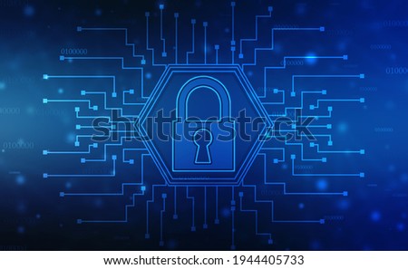 Closed Padlock on digital background, Technology security concept. Modern safety digital background. Lock Protection system, Cyber Security or internet network protection