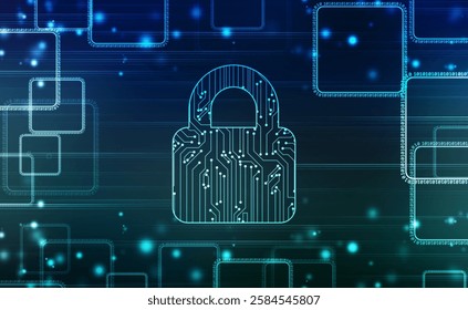 Closed Padlock on digital screen with Flowing binary codes, Cyber Security and safety information, personal data concept. cyber security background, Digital Padlocks on abstract technology background.