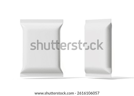A closed soft square package is insulated on a white background. Mock up. 3d rendering.