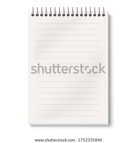 Closed view of opened spiral notepad with lined pages mock up isolated on white background