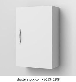 Closed White Bathroom Cabinet Isolated On White Wall With Clipping Path. 3d Illustration