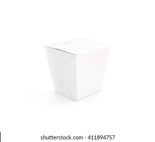 Closed white blank wok box mockup stand isolated, 3d rendering. Empty clear noodle carton box mock up. Asian take away food paper bag template. Chinese meal container  packaging. Rice, udon, pasta